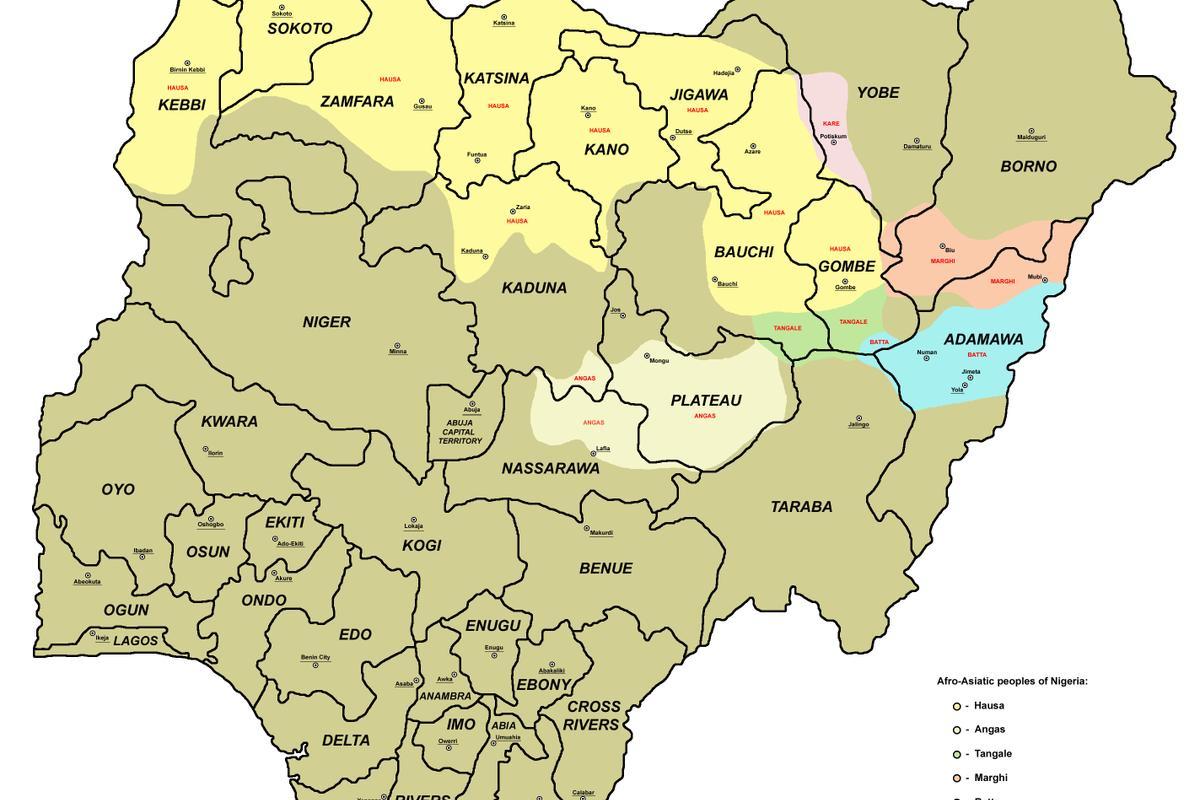 bản đồ của nigeria với 36 kỳ