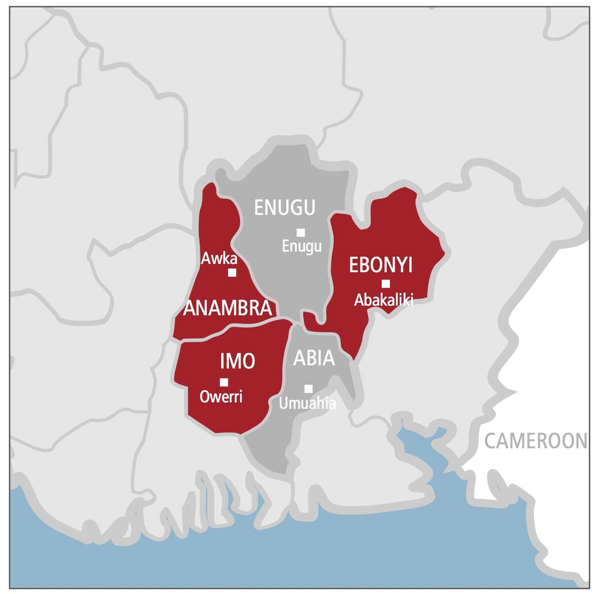 Bản đồ của đông nam nigeria