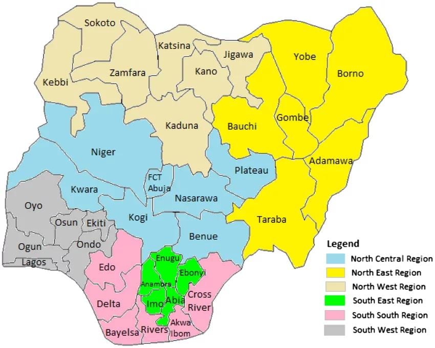Bản đồ của nigeria đang ở địa chính trị vùng