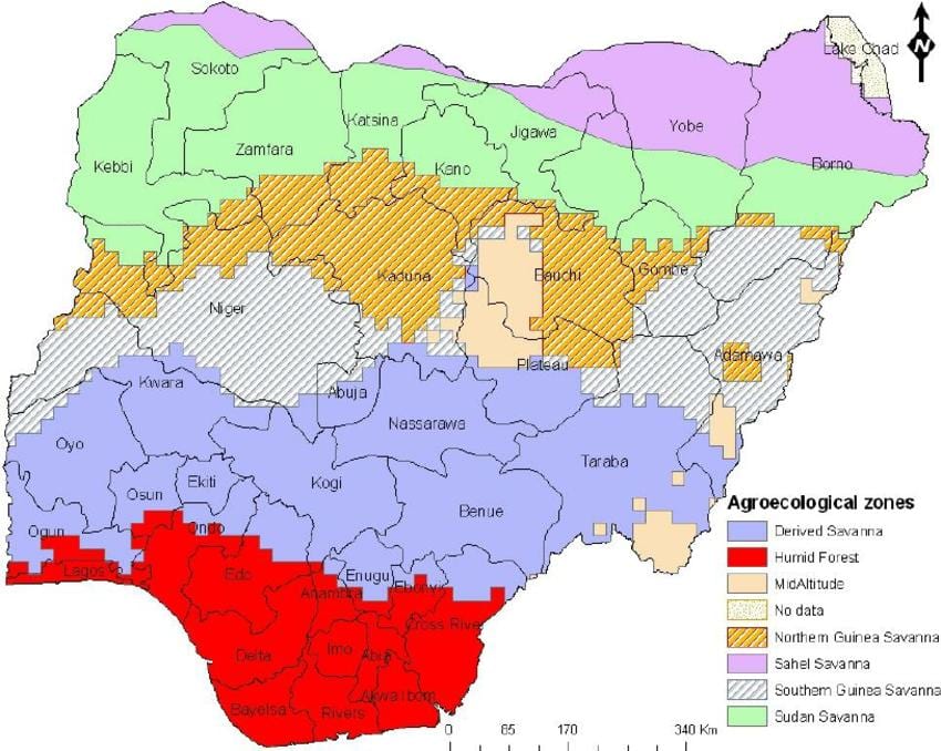 Bản đồ của nigeria đang ở các khu sinh thái