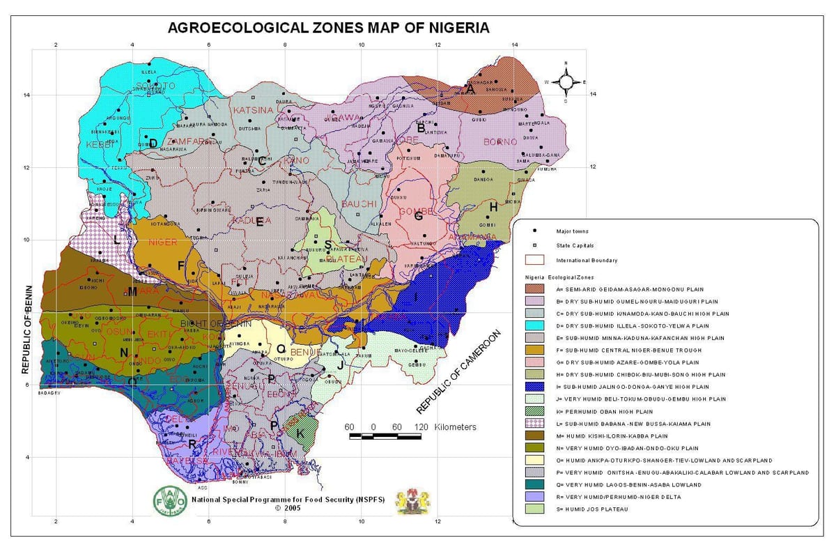 bản đồ của nigeria đang ở khu vực thực vật khác nhau