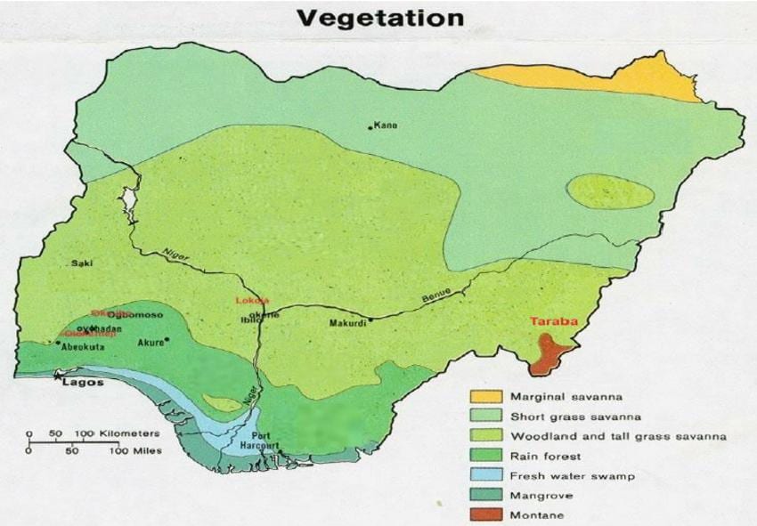 bản đồ của nigeria đang ở thảm thực vật