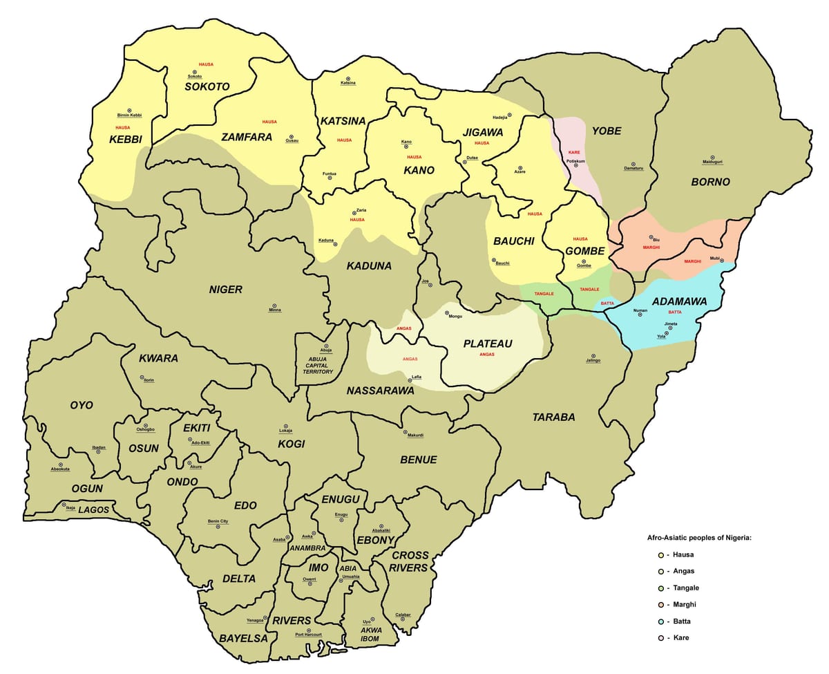 bản đồ của nigeria đang ở 36 kỳ và thủ đô của họ