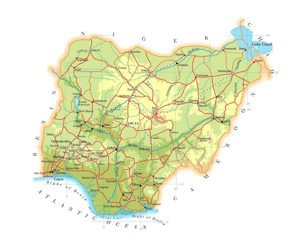 Bản đồ của vật lý nigeria