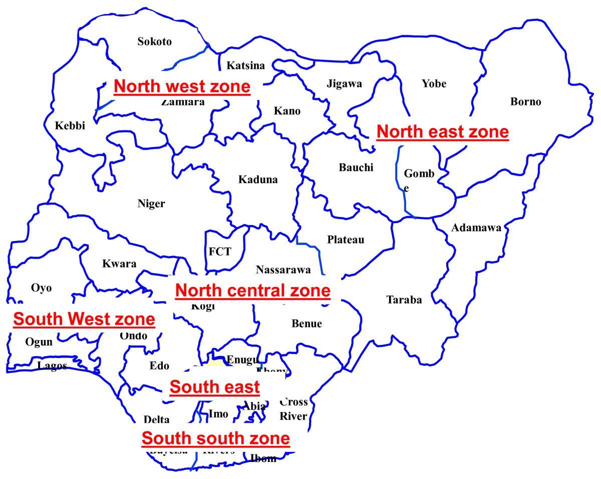 bản đồ của nigeria đang ở sáu địa chính trị vùng