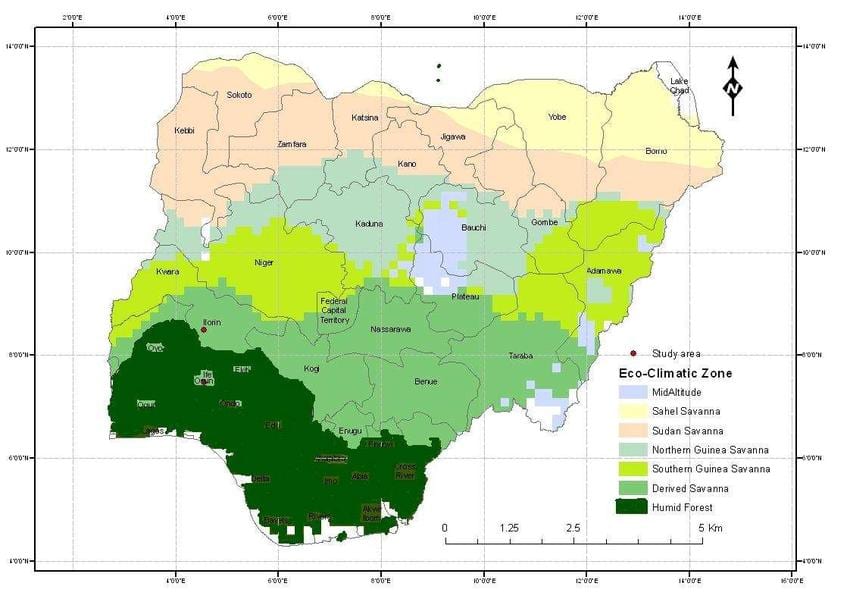 khí hậu bản đồ của nigeria