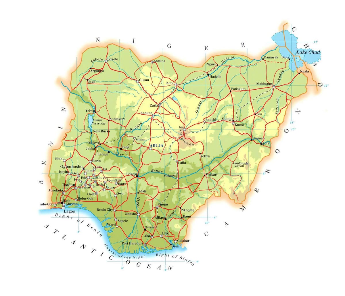 Bản đồ của nigeria độ cao