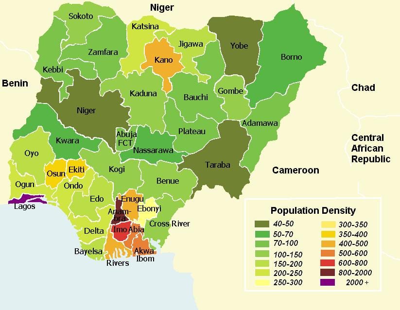 nigeria mật độ dân bản đồ