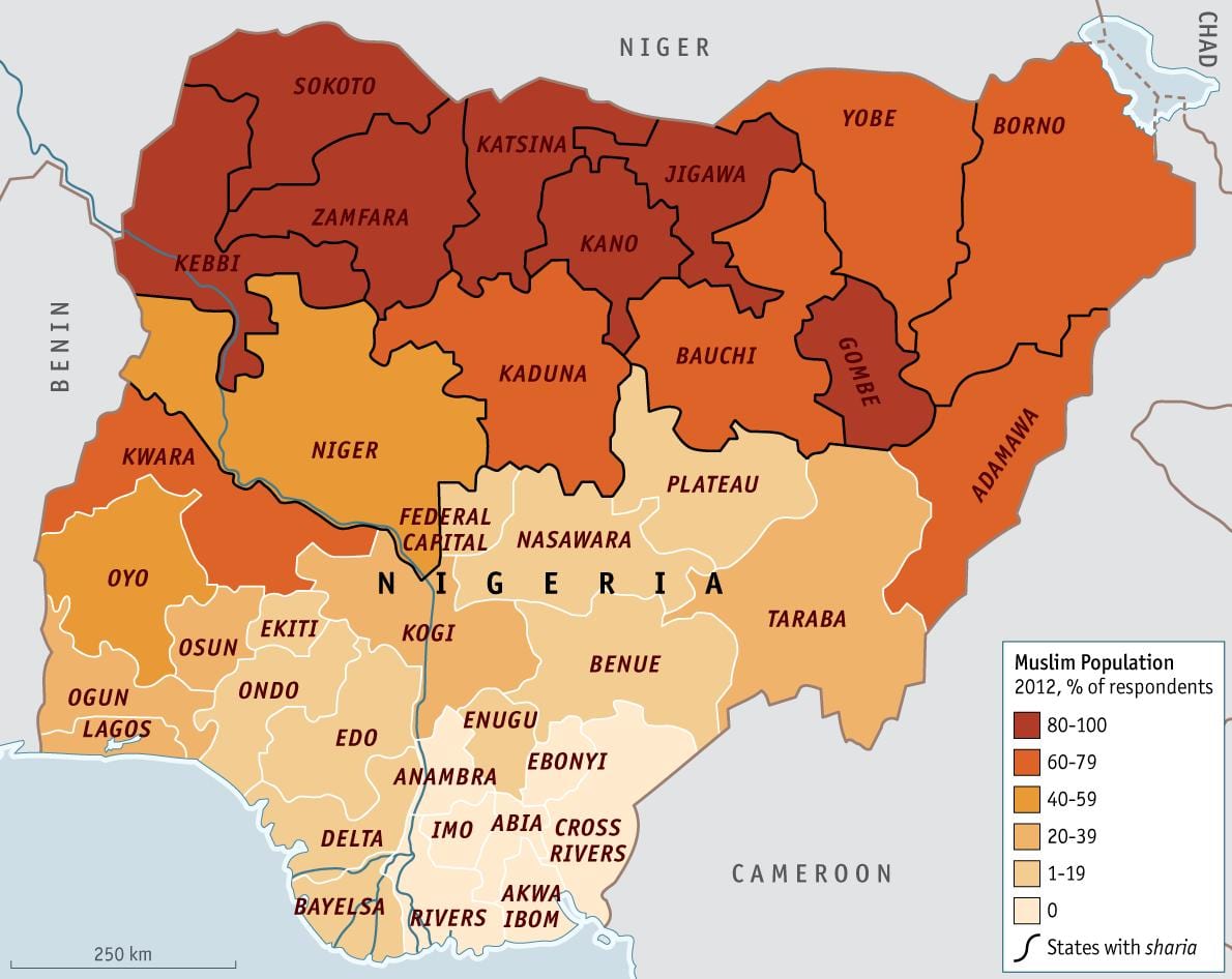 Bản đồ của nigeria tôn giáo