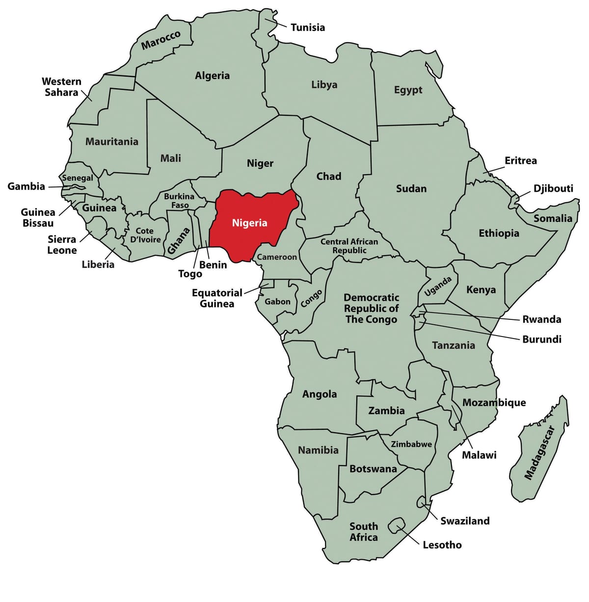 Bản đồ của nigeria vị trí ở châu phi