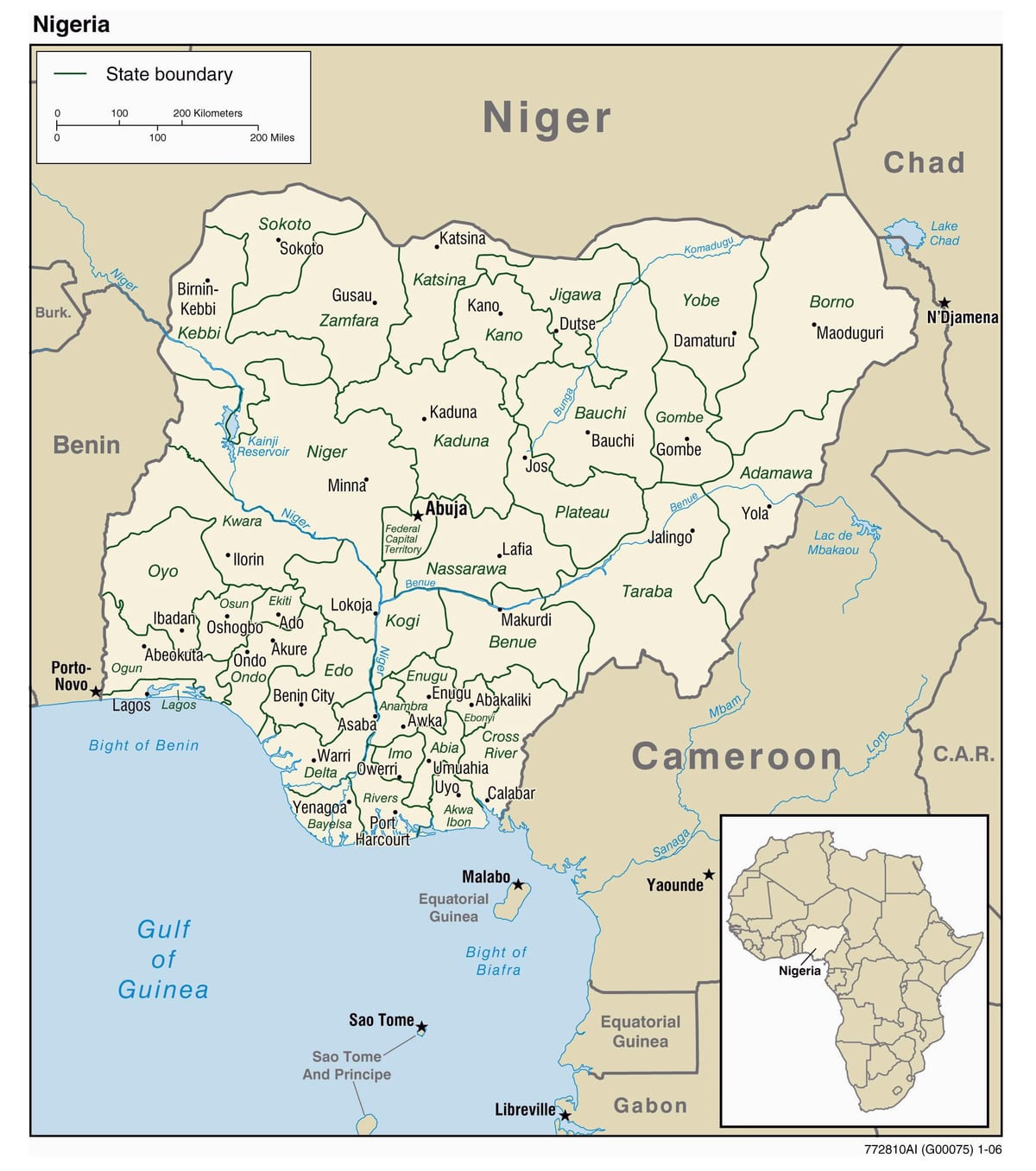 bản đồ của nigeria với thành phố
