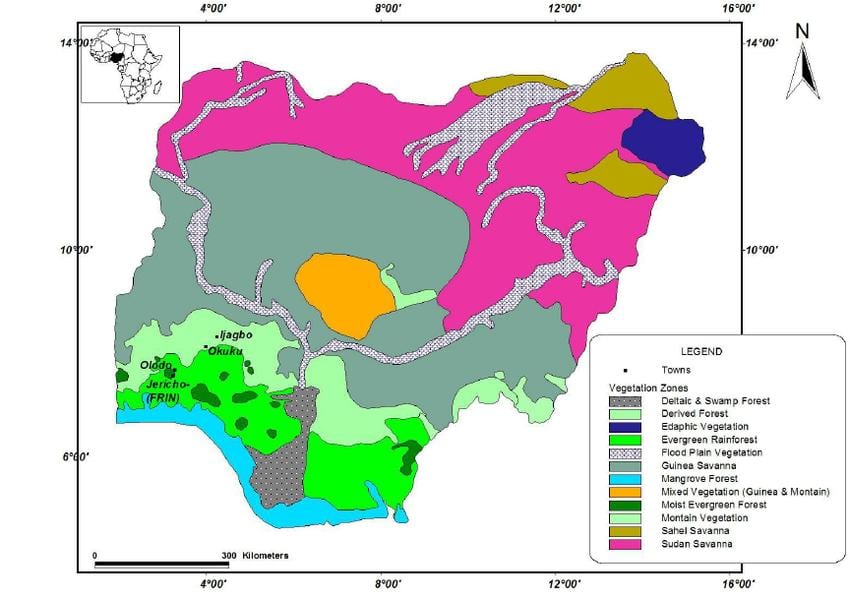 bản đồ của nigeria đang ở thảm thực vật