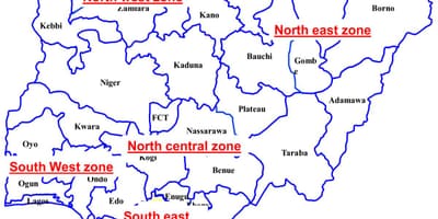 Bản đồ của nigeria đang ở sáu địa chính trị vùng
