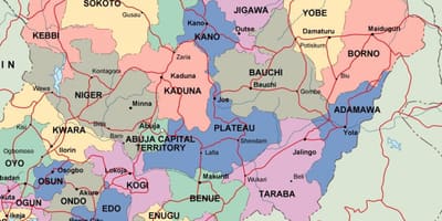 Bản đồ của nigeria với bang và thành phố